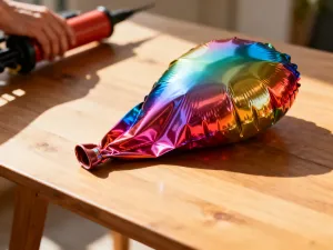 Otwarty prezent DIY z ręcznie robioną świecą, suszonymi kwiatami i kartką na rustykalnym stole w przytulnym warsztacie.