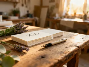 Eleganckie nakrycie stołu z zestawieniem lnianej i papierowej serwetki w ciepłym świetle popołudniowego słońca.
