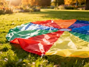 Kolorowe balony na patykach w słonecznym parku, gotowe do dekoracji przyjęcia.