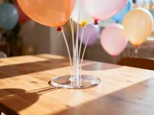 Elegancka girlanda z balonów w odcieniach różu, bieli i złota, zawieszona na minimalistycznej białej ścianie.
